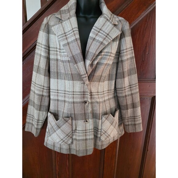 Glen Echo Sportswear Plaid Wool Womens Blazer & Wide-Leg Pants Set Size 8 - Picture 3 of 15